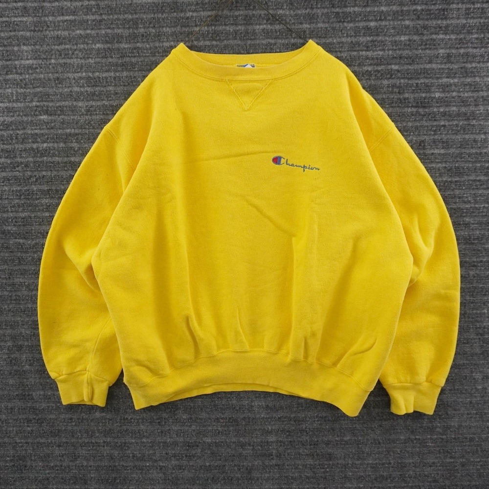 Vintage 90s Champion Sweatshirt Mens XL Yellow Embroidered Logo Made in USA